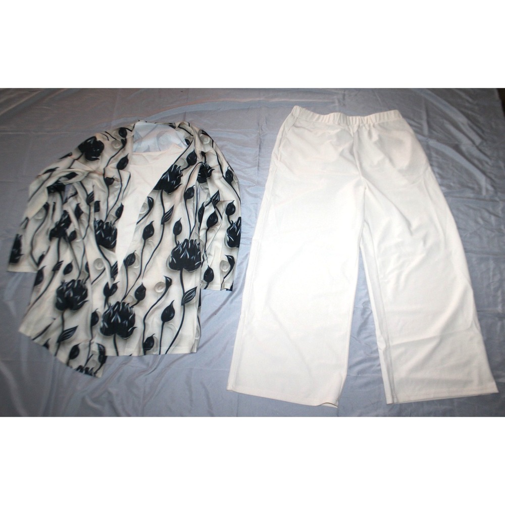 Women's Green 3 pc tank shirt pants and cardigan outfit set EU size XL US sz 12 - Picture 5 of 6
